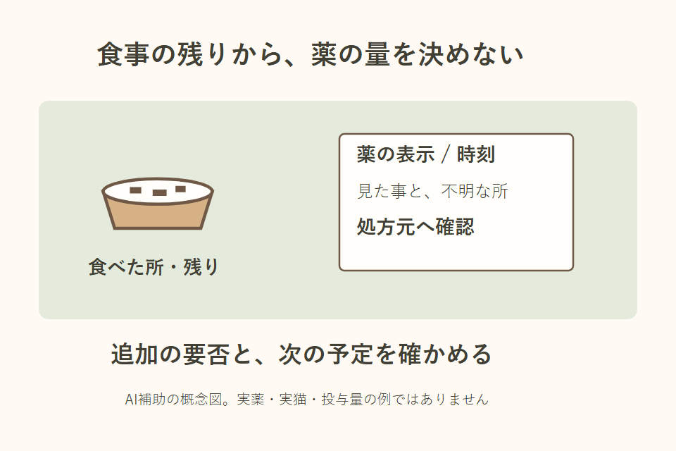 食事の残りと薬の指示を分けた独自説明図