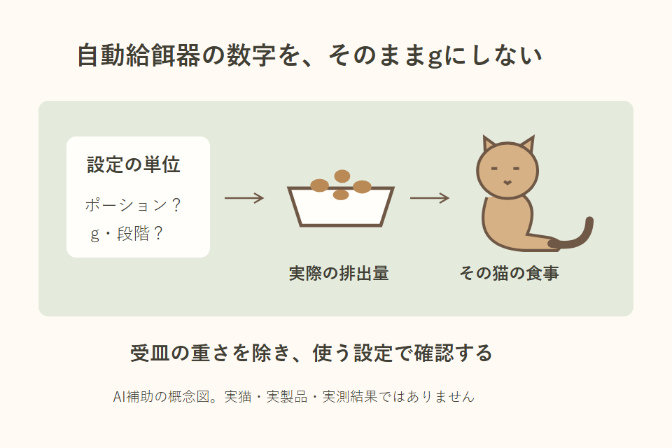 設定単位・排出量・その猫の食事を分けた独自説明図